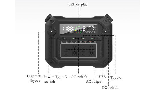 3600W Đường sóng sinus tinh khiết Trạm điện di động LiFePO4 Lưu trữ năng lượng mặt trời BMS Cung cấp pin