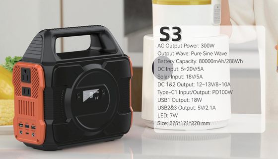 110/220V 300W/288wh Máy phát sóng sinus Nhà máy điện ngoài trời với màu sắc tùy chỉnh