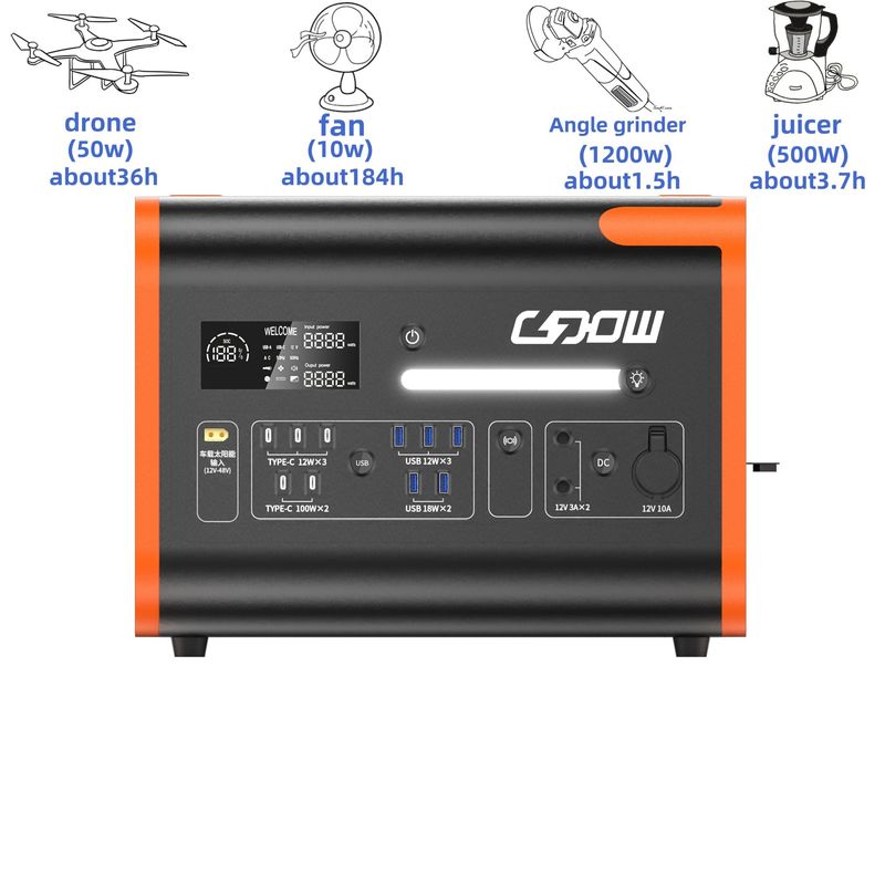 LiFePO4 pin Cắm trại/Home/Trạm điện khẩn cấp 12.2000W Máy phát năng lượng mặt trời sạc lại Cung cấp điện di động
