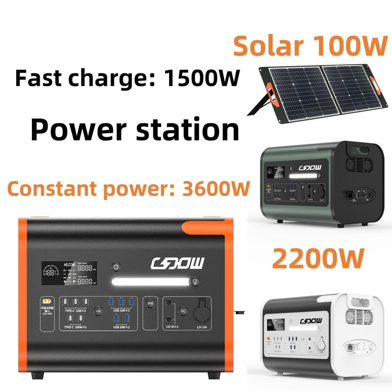 Trạm năng lượng mặt trời di động 2000W Sạc điện thoại di động sạc AC 220V cho máy phát điện RV khẩn cấp ngoài trời