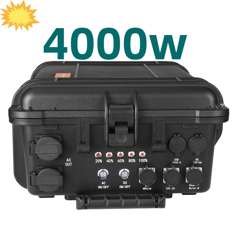 Trạm điện di động 4000W với tất cả các ổ cắm đầu ra AC và pin lithium LiFePO4