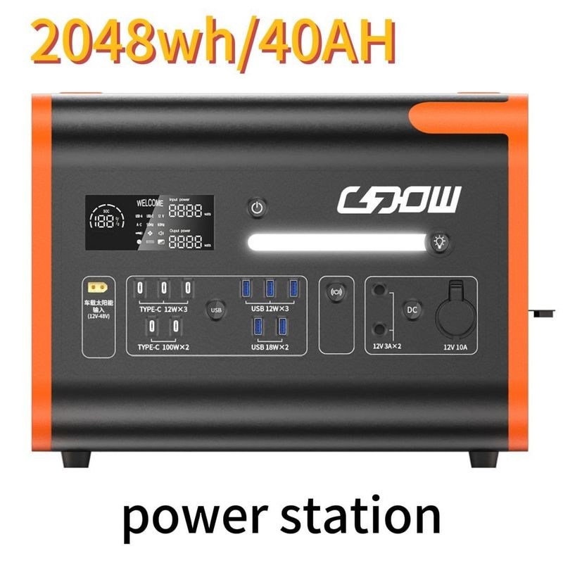 AC Pure Sine Wave 2200W/2048wh Trạm điện di động cho chuyến đi cắm trại gia đình ngoài trời