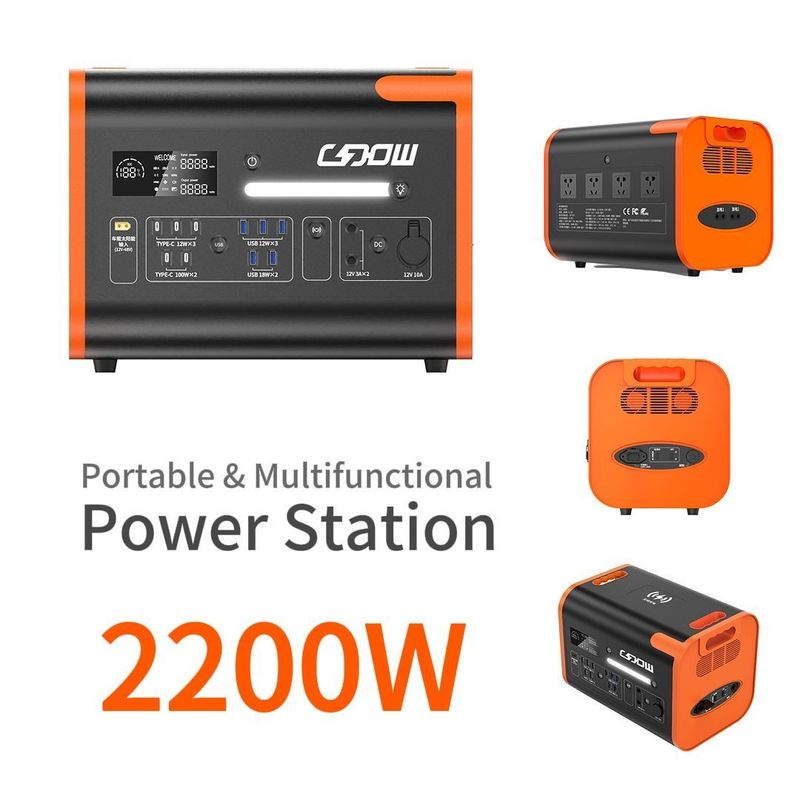 Ngân hàng điện di động 2200W với loại C 3*18W/2*100W và tấm pin mặt trời sạc 2500W