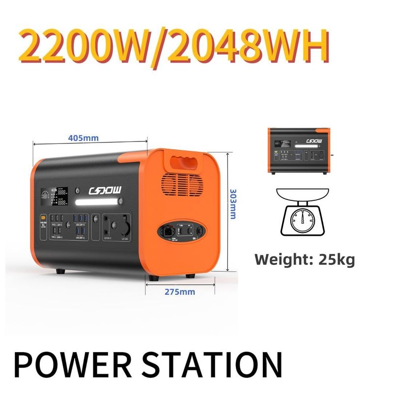 2200W Nhà máy điện di động được chứng nhận CE cho ngoài trời và khẩn cấp 110V 220V AC Output