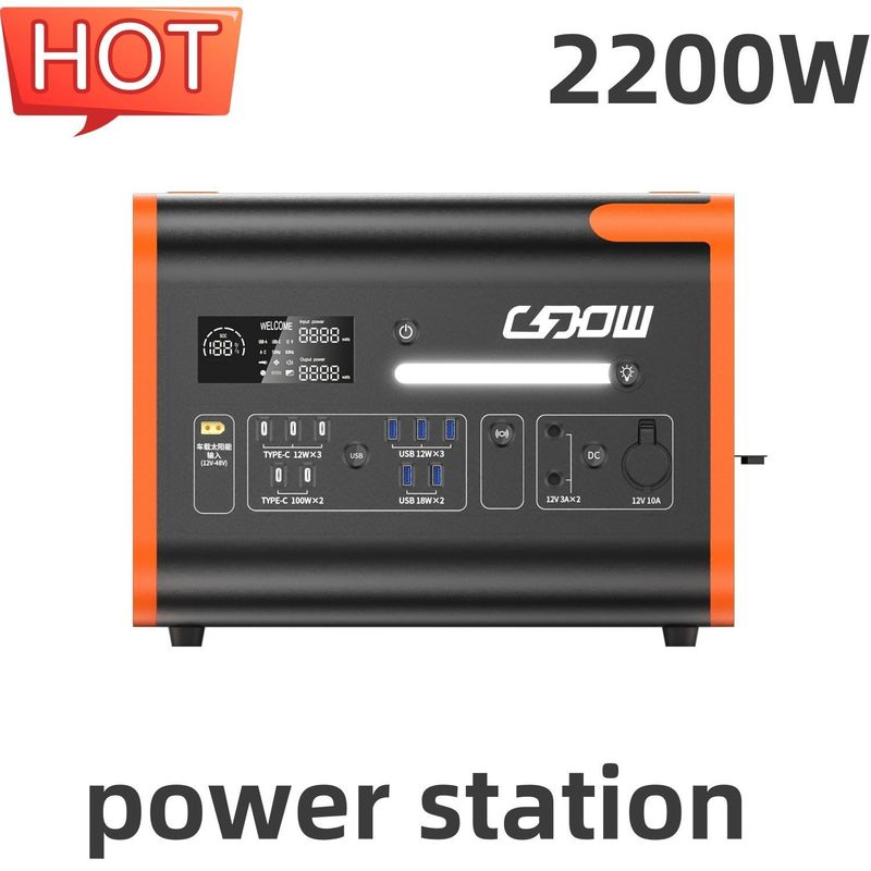 Trạm điện di động sóng sinus tinh khiết 2200W/2048wh cho tình huống khẩn cấp ngoài trời màu cam nóng