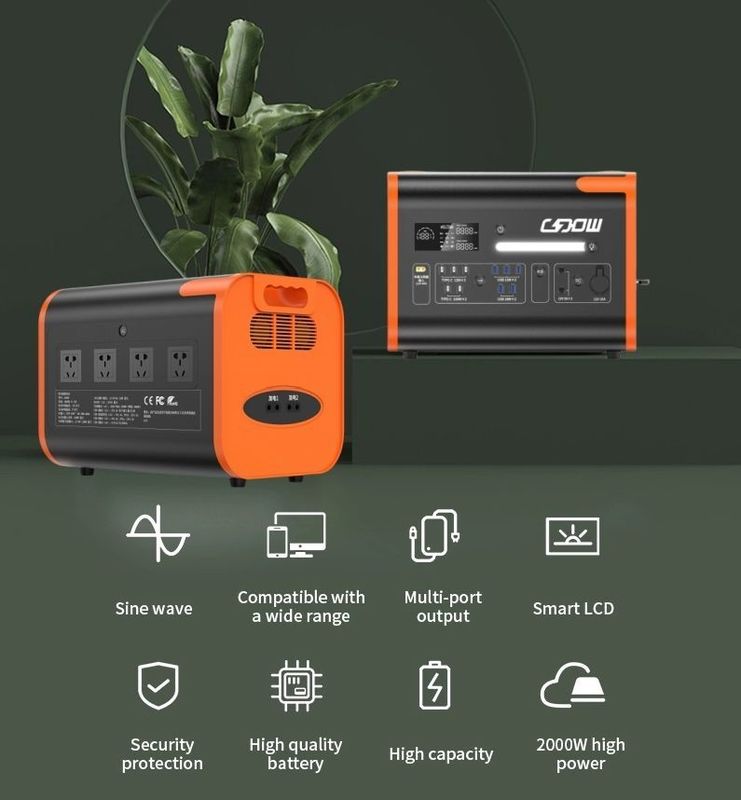 AT22 Máy phát điện mặt trời 2200W 220V 110V LiFePO4 Trạm điện mặt trời di động Cam Đen